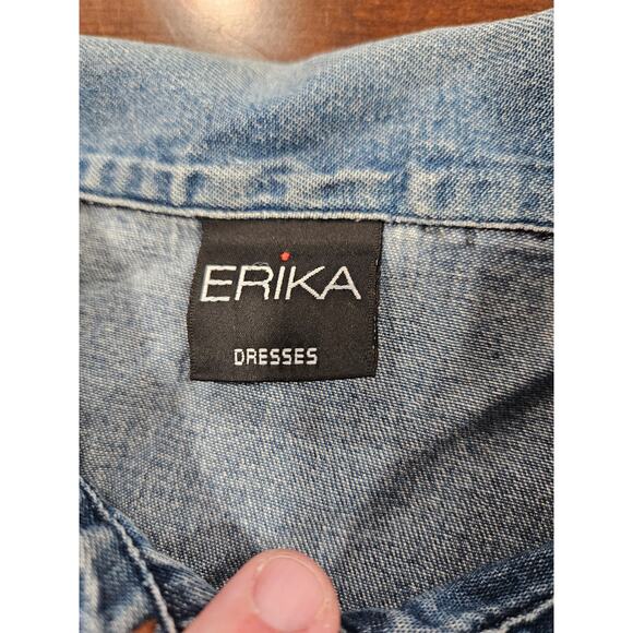 Vintage Erika Denim Zip Jacket Leaf Appliqué Embroidered Pockets Jean Jacket XL - Picture 2 of 6